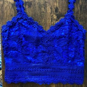 Sapphire blue cami, go bra-less undergarment.